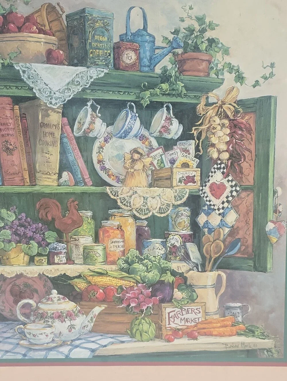 Farmhouse Kitchen Still Life Print - Colorful Country Shelf 